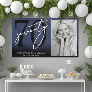 Navy Blue 70th Birthday Party Banner