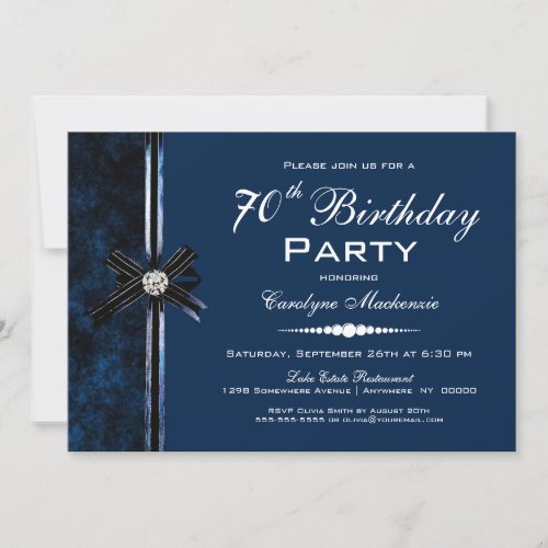 Navy Blue 70th Birthday Party Invitation