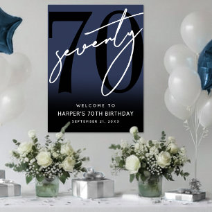 Navy Blue 70th Birthday Party Welcome Sign
