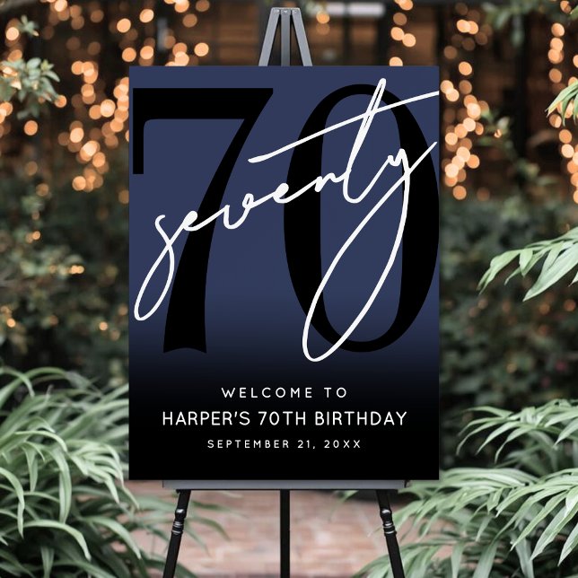 Navy Blue 70th Birthday Party Welcome Sign (Navy Blue 70th Birthday Party Welcome Sign)