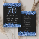 Navy Blue 70th Birthday Save the Date w/ Details Invitation<br><div class="desc">Elegant "70th Birthday Party" design with Navy Blue Lights and custom name and details text. Easy to use and easy to personalize. Order Today!</div>