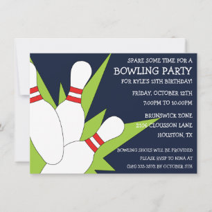 Navy Blue 7-10 Split Bowling Birthday Party Invitation