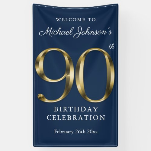 Navy Blue 90th Birthday Gold Welcome Party Custom