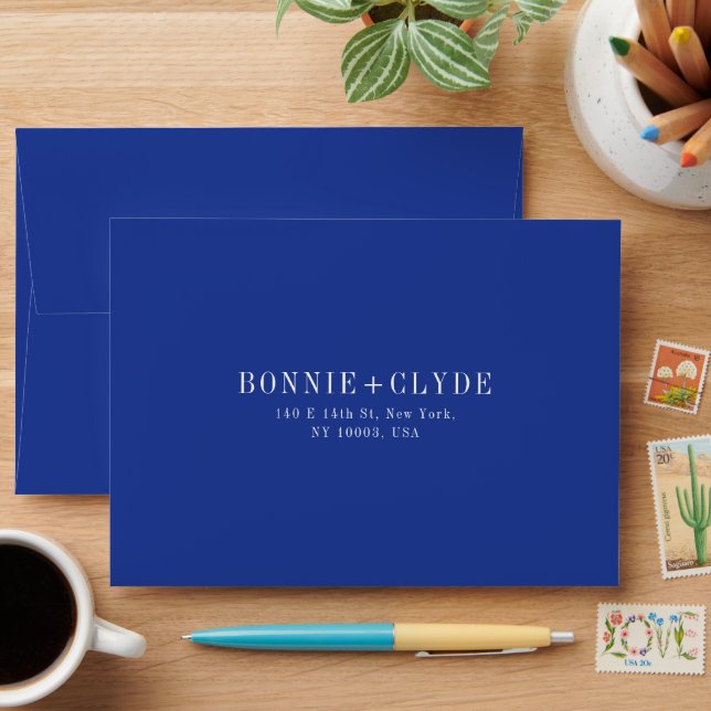 Navy Blue A7 Wedding RSVP Envelope with Address (Desk)