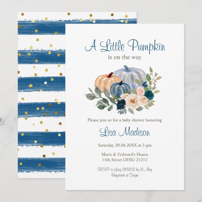 Navy blue A Little Pumpkin Is On The Way  Invitati Invitation (Front/Back)