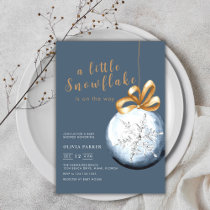 Navy Blue A Little Snowflake Winter Baby Shower Invitation