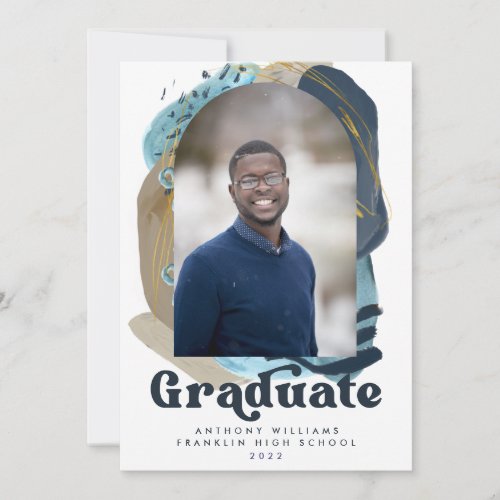 Navy Blue Abstract Arch Photo Graduation Announcement