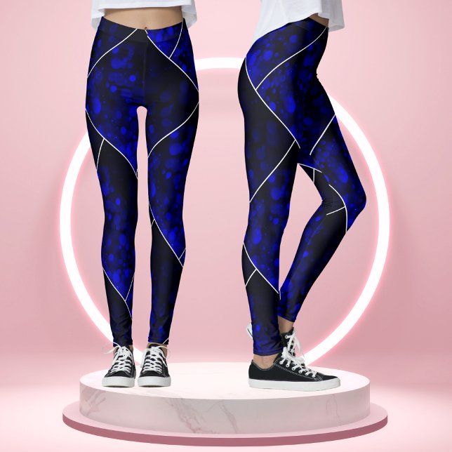 Navy Blue Abstract Art Geometric Glow Line Pattern Leggings (Creator Uploaded)