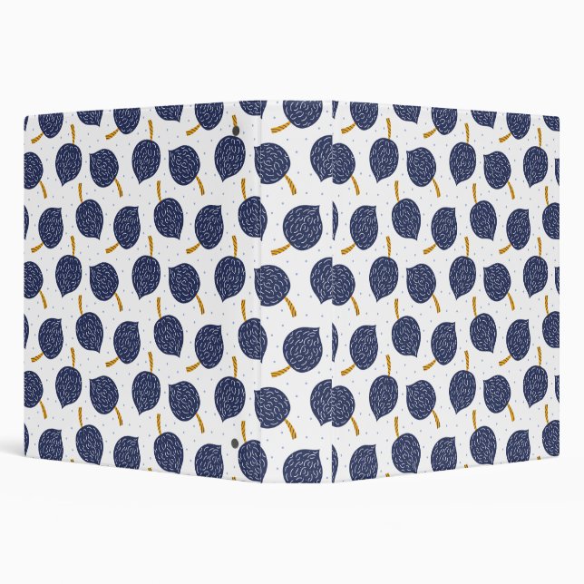 Navy Blue Abstract Flying Bomb Fruit Pattern 3 Ring Binder (Background)