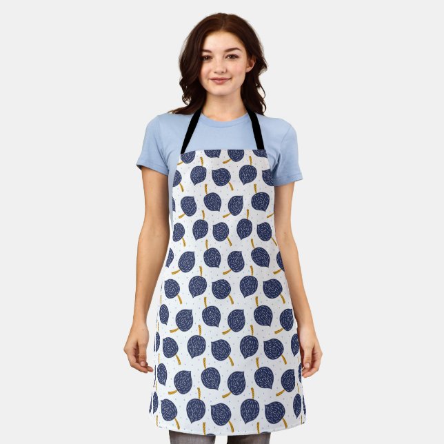 Navy Blue Abstract Flying Bomb Fruit Pattern Apron (Worn)