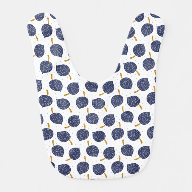 Navy Blue Abstract Flying Bomb Fruit Pattern Baby Bib (Front)