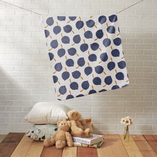 Navy Blue Abstract Flying Bomb Fruit Pattern Baby Blanket (In Situ)