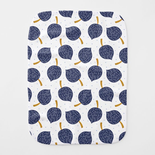Navy Blue Abstract Flying Bomb Fruit Pattern Baby Burp Cloth (Front)