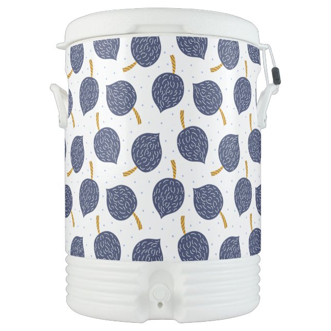 Navy Blue Abstract Flying Bomb Fruit Pattern Beverage Cooler (Front)