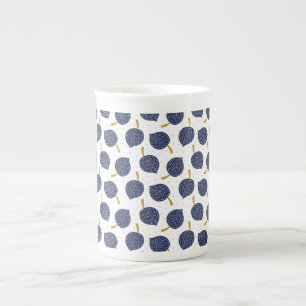 Navy Blue Abstract Flying Bomb Fruit Pattern Bone China Mug