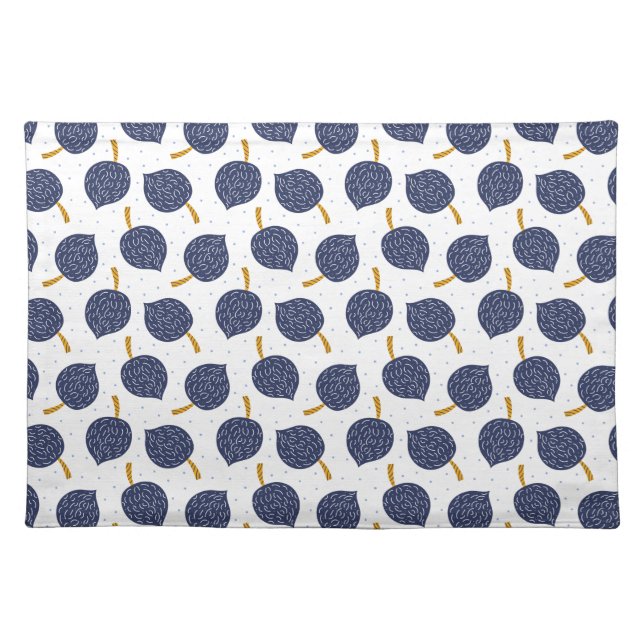 Navy Blue Abstract Flying Bomb Fruit Pattern Cloth Placemat (Front)