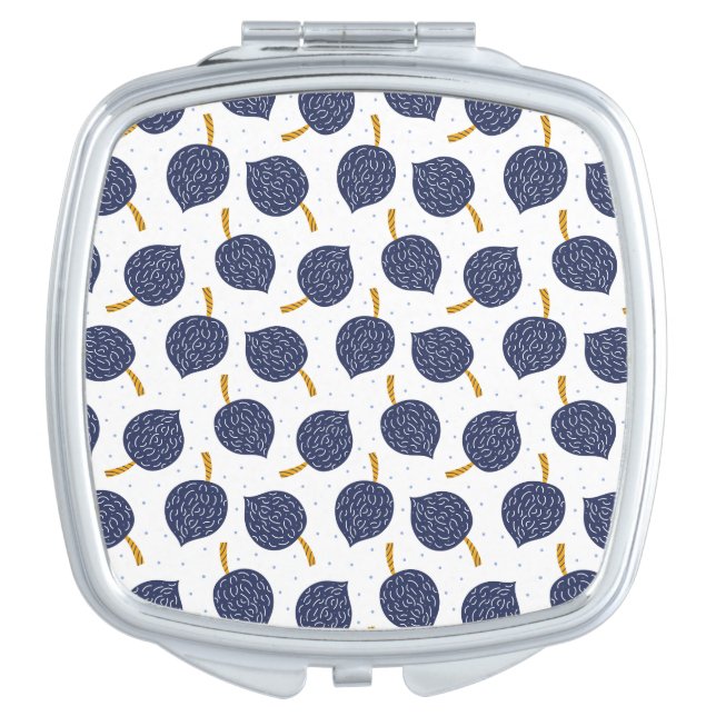Navy Blue Abstract Flying Bomb Fruit Pattern Compact Mirror (Front)