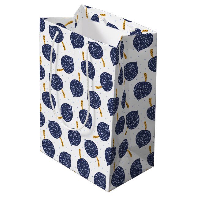 Navy Blue Abstract Flying Bomb Fruit Pattern Medium Gift Bag (Back Angled)