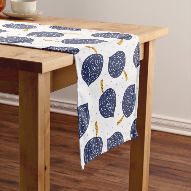 Navy Blue Abstract Flying Bomb Fruit Pattern Medium Table Runner (In Situ)