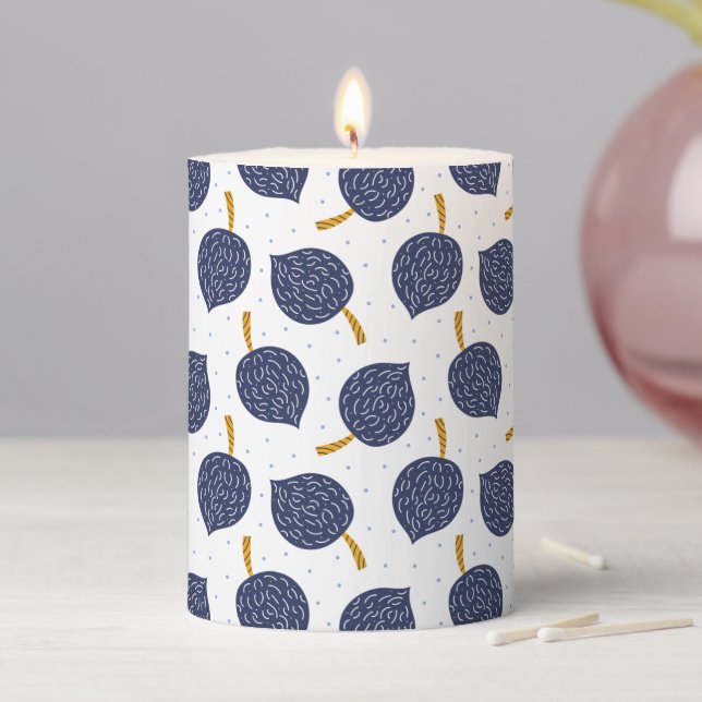 Navy Blue Abstract Flying Bomb Fruit Pattern Pillar Candle (In Situ)