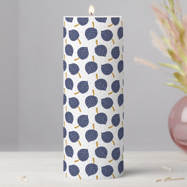 Navy Blue Abstract Flying Bomb Fruit Pattern Pillar Candle (In Situ)