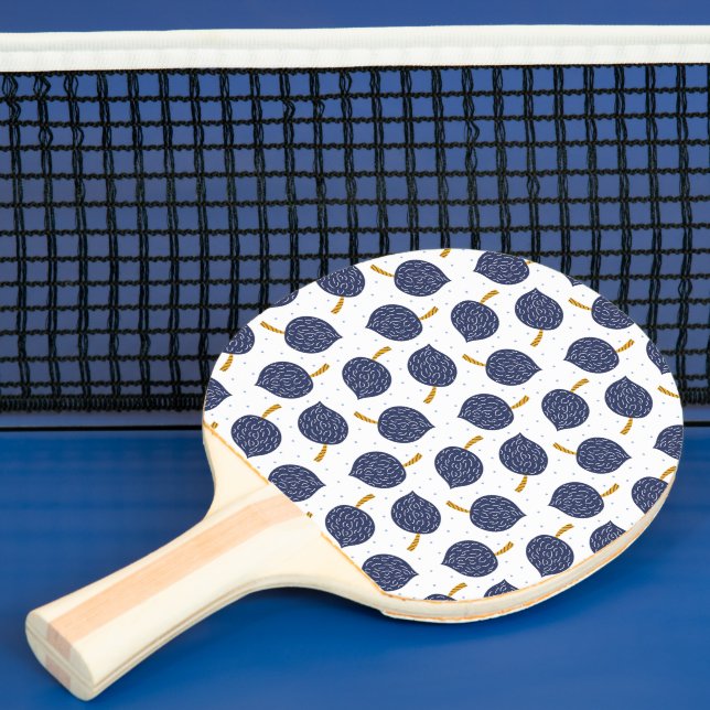 Navy Blue Abstract Flying Bomb Fruit Pattern Ping Pong Paddle (Insitu)