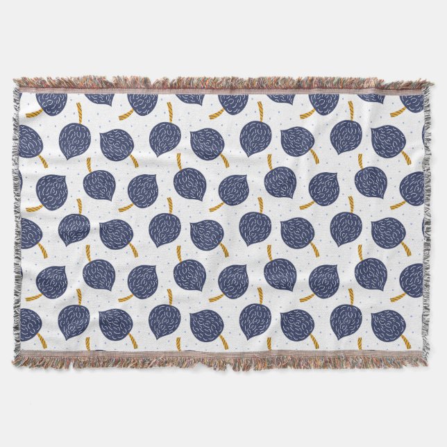 Navy Blue Abstract Flying Bomb Fruit Pattern Throw Blanket (Front)