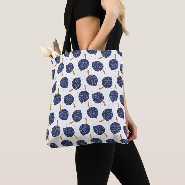 Navy Blue Abstract Flying Bomb Fruit Pattern Tote Bag (Close Up)