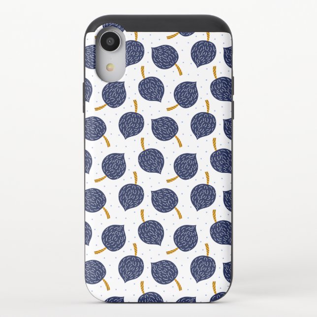 Navy Blue Abstract Flying Bomb Fruit Pattern Uncommon iPhone Case (Back)