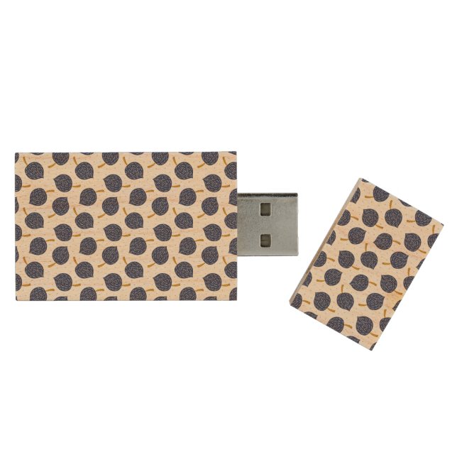 Navy Blue Abstract Flying Bomb Fruit Pattern Wood Flash Drive (Opened)