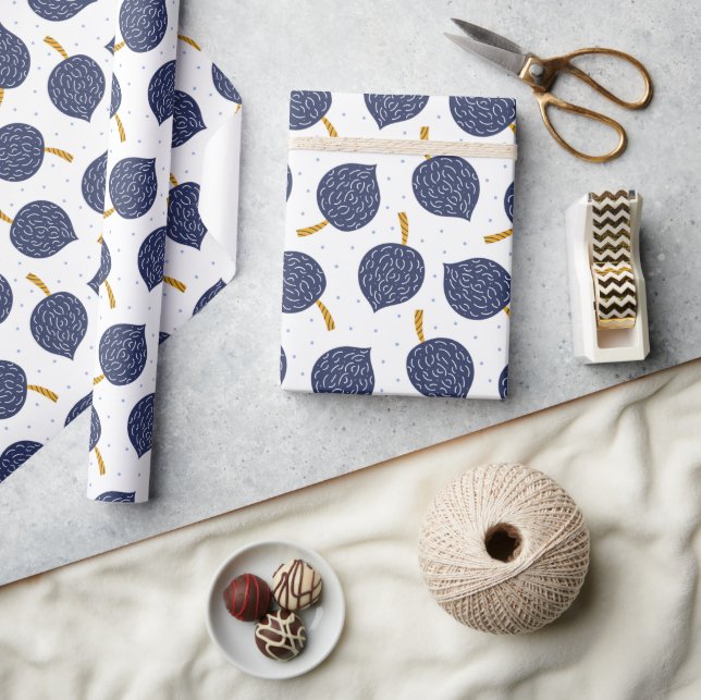 Navy Blue Abstract Flying Bomb Fruit Pattern Wrapping Paper (Crafts)