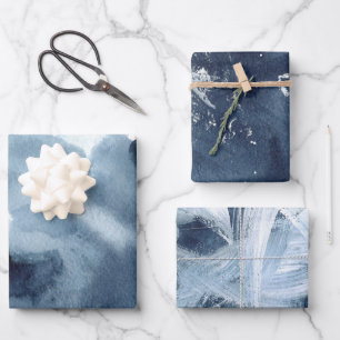 Navy Blue Abstract Painterly Wrapping Paper Sheets