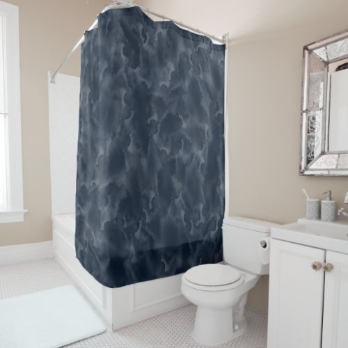 Navy Blue Abstract Watercolor Stain Elegant Chic Shower Curtain