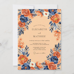 Navy Blue Abundant Autumnal Wedding Invitation