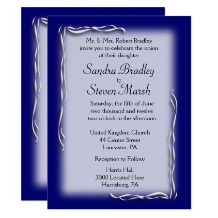 Navy Blue Accent Wedding Invitations