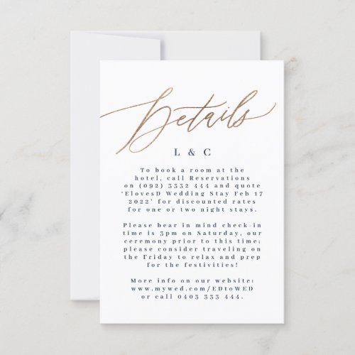 Navy Blue Accommodation Gold Wedding Details Cards