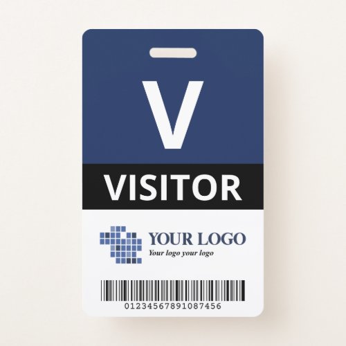 Navy Blue Add Your Logo  Bar Code Visitor Badge
