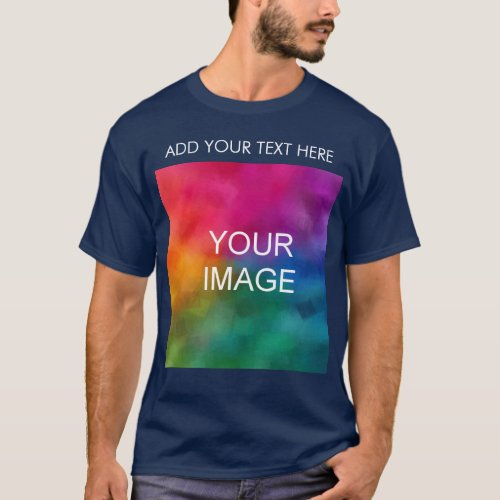 Navy Blue Add Your Text Image Photo Template Mens T_Shirt