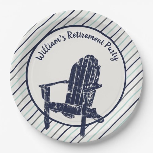 Navy Blue Adirondack Chair Custom Message Striped Paper Plates