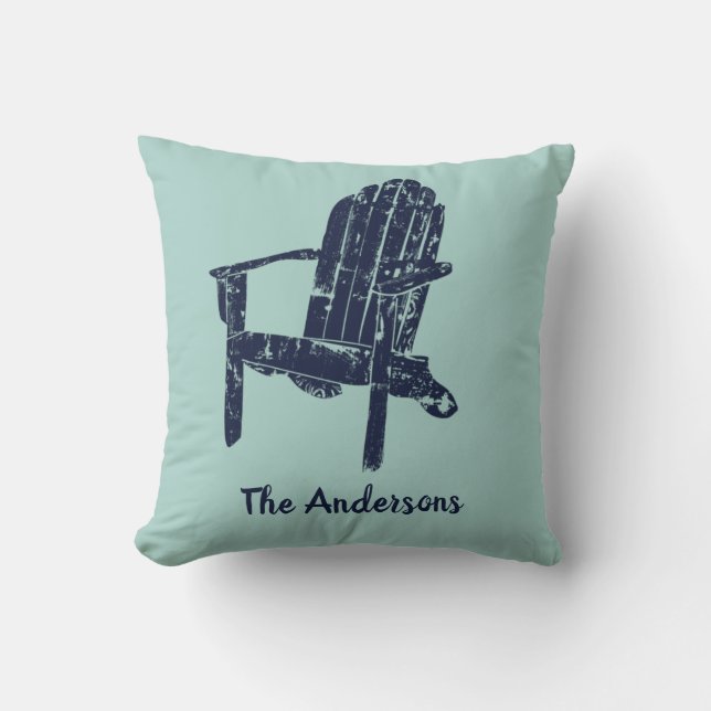 Navy Blue Adirondack Chair Personalized Throw Pillow (Front)