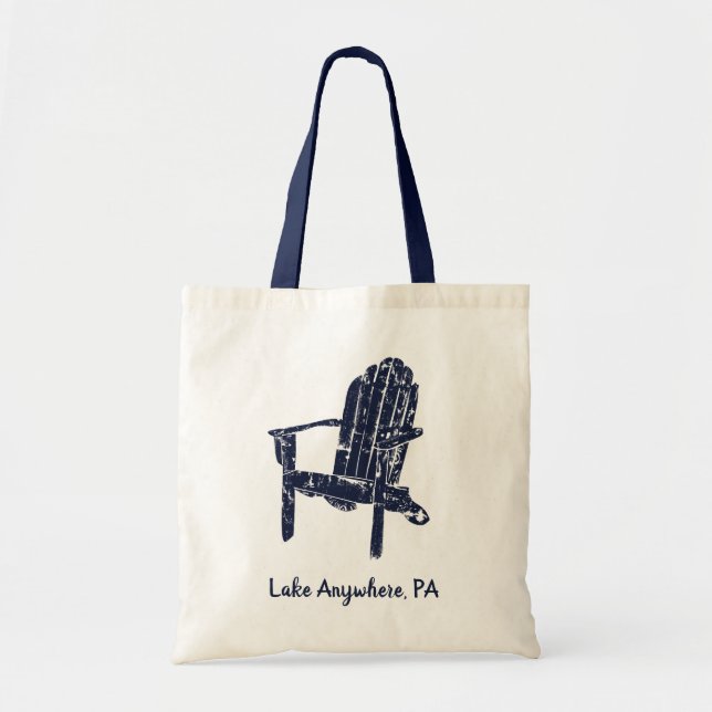 Navy Blue Adirondack Chair Personalized Tote Bag (Front)