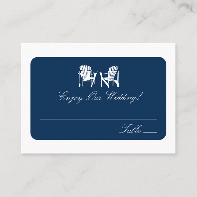 Navy Blue Adirondack Chairs Wedding Escort Cards (Front)
