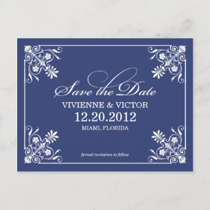 NAVY BLUE AFFAIR   SAVE THE DATE ANNOUNCEMENT POSTCARD