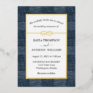 Navy Blue African Kente Cloth All In One Foil Invitation