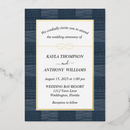 Navy Blue African Kente Cloth All In One Foil Invitation