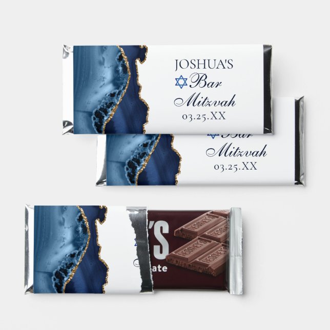 Navy Blue Agate Bar Mitzvah Party Hershey Bars (Front)