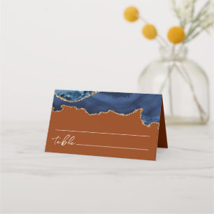 Navy Blue Agate Burnt Orange Wedding Place Card