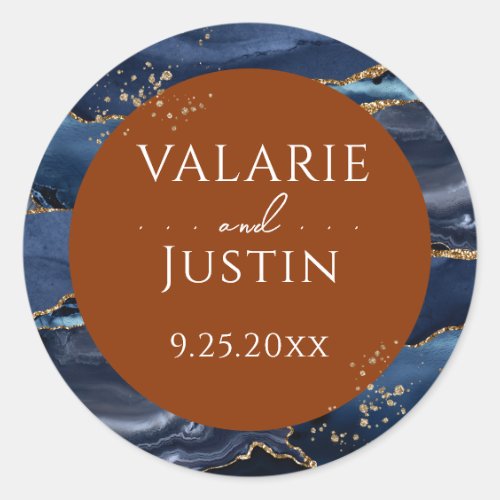 Navy Blue Agate Burnt Orange Wedding Sticker