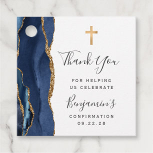 Navy Blue Agate Confirmation Thank You Favor Tags