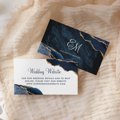 Navy Blue Agate Elegant Wedding Website Enclosure Card